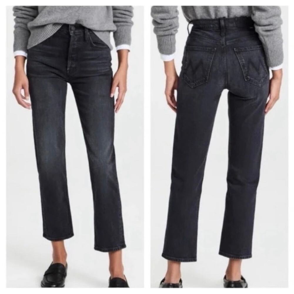 Mother Superior Tomcat Straight Ankle Jean in Black Gray Lies Lies Lies wash 28